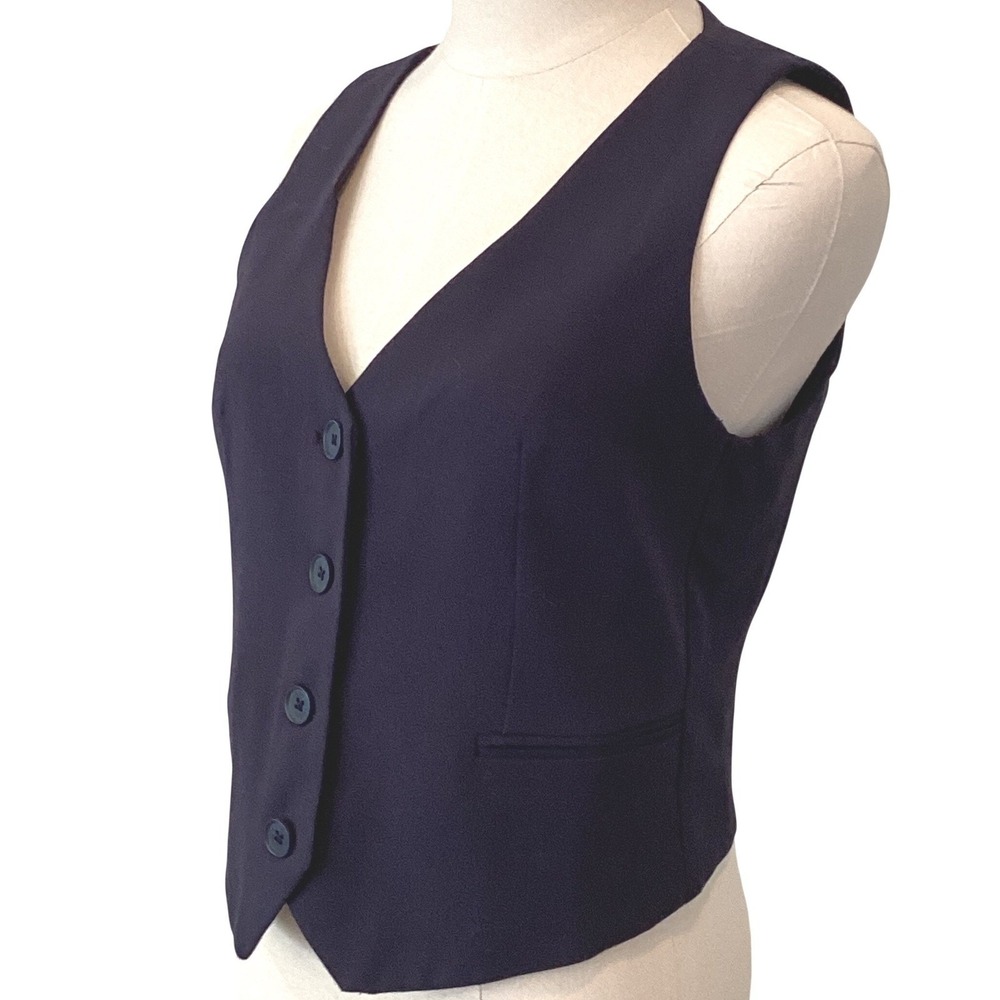 Stradivarius Womens Navy Blue Tailored Button Up Vest Sleeveless Lined Sz Medium - Picture 3 of 8